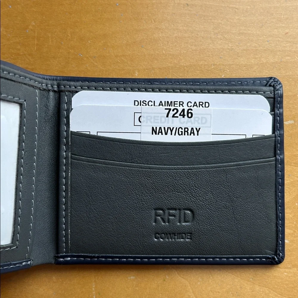 Navy / Grey Leather RFID Wallet - Picture 9 of 10